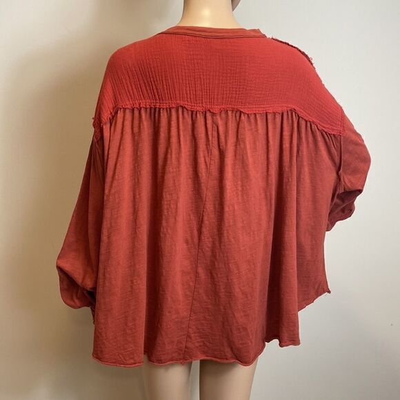 Oli & Hali 100% boho cotton relaxed fit puff sleeves brick red color size M - Picture 5 of 10